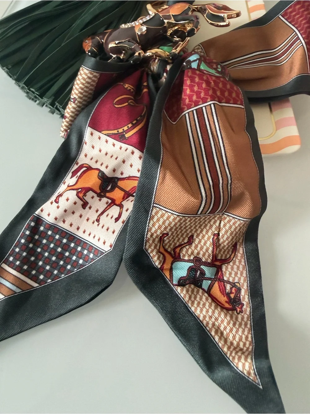 Horse Scarf Tassel Bag Charm in Green, Brown, Burgundy